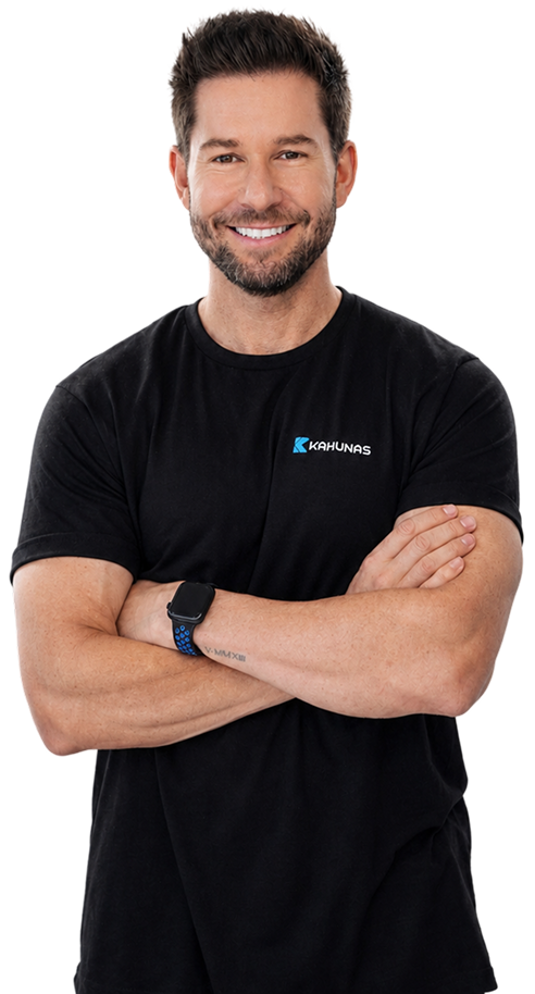 Mark, founder of Kahunas, arms crossed in a black Kahunas t-shirt